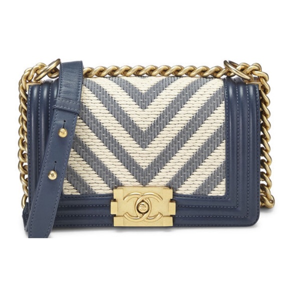 CHANEL Handbags - Chanel Boy Bag Chevron Ivory/Blue